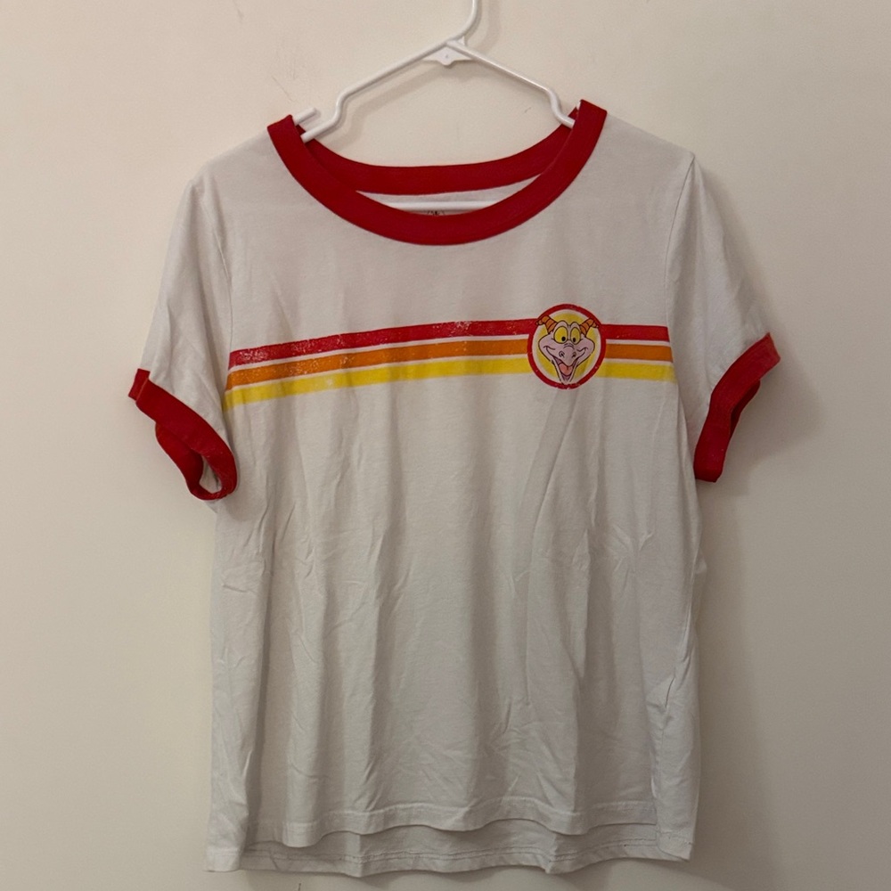 Disney Womens White and Red T-Shirt with Yellow Stripe